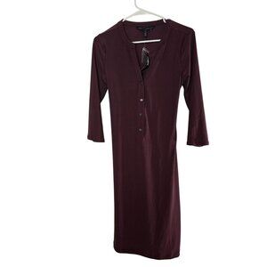 NWT White House Black Market Maroon Shirt Dress Matte Jersey Tie-Front Women Sm